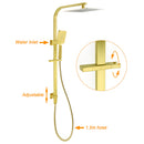 WELS Brushed Gold Square Shower 10" Large Rain Head Handheld Silde Rail Arm 2in1 Set + Mixer