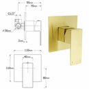 WELS Brushed Gold Square Shower 10" Large Rain Head Handheld Silde Rail Arm 2in1 Set + Mixer