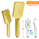 WELS Brushed Gold Square Shower 12" Large Rain Head Handheld Silde Rail Arm 2in1 Set