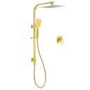 Brushed Gold Square Dual Shower 12" Large Rain Head Handheld Silde Rail Arm 2in1 Set + Mixer