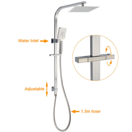 Brushed Nickel Square Twin Shower Set 8