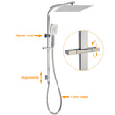 Brushed Nickel Square 2in1 Shower Set Large 12" Rain Head 3 Modes Handheld Silding Rail Arm