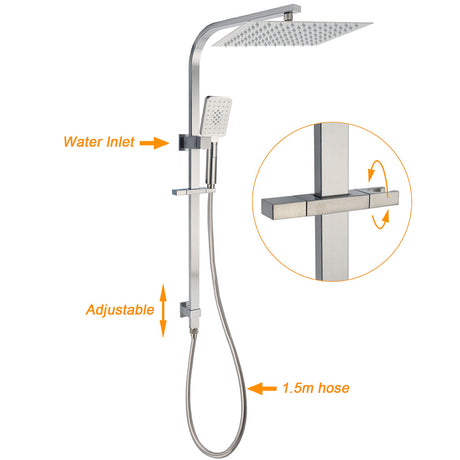 Brushed Nickel Square 2in1 Shower Set Large 12