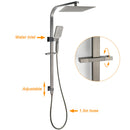 WELS Gun Metal Double Square Shower Head Set 10" Rain Handheld Sliding Rail Diverter Wall Mixer