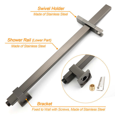 WELS Gun Metal Double Square Shower Head Set 12