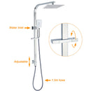 Chrome Twin Square Shower Set 8" Rain Shower Head 3 Function Handheld Rail Arm Taps