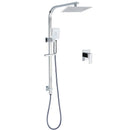 Chrome Twin Square Shower Set 8" Rain Shower Head 3 Function Handheld Rail Arm Mixer