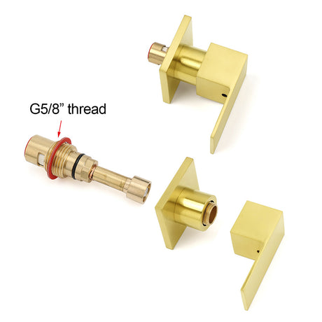 Brushed Gold Square 1/4 Turn Twin Taps Brass For Shower Head Wall Mounted Spout