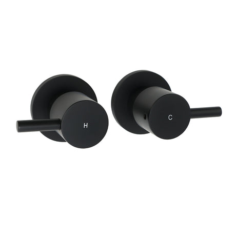 Watermark Black 1/4 Turn Twin Shower Taps Hot Cold Round Set Bath Vanity Mixer