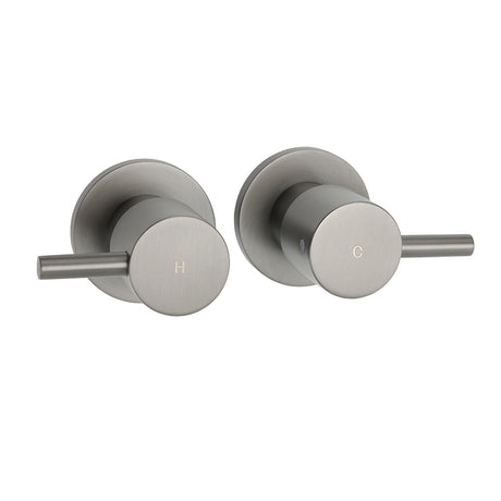 Gun Metal Grey Brass 1/4 Turn Round Hot Cold Tap Wall Set For Shower Vanity Spout