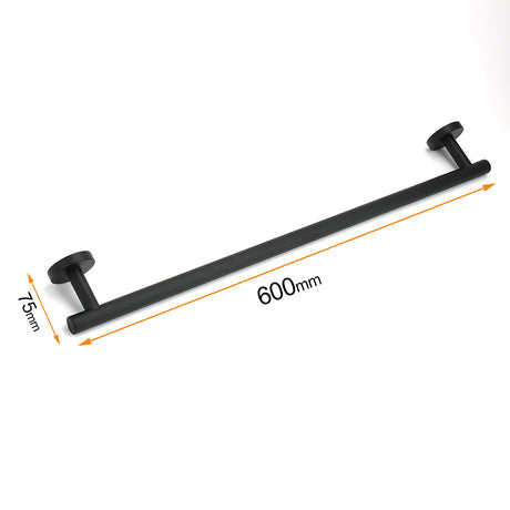 Matt Black 600mm Long Single Towel Rack Rail Holder Stainless Steel Hanger Bar