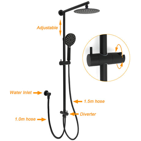 WELS Matt Black 2in1 Shower 8