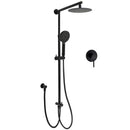 WELS Matt Black Twin Shower 8" Round Rain Head Set Sliding Rail 3 Mode Handheld + Mixer