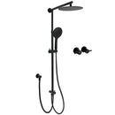 Dual Black Round Shower Set 10" Rain Head 3 Mode Handheld Sliding Rail Arm Twin Taps