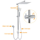Chrome Square 10" Twin Shower Head Handheld Sliding Rail Set Wall Inlet Diverter Twin Taps