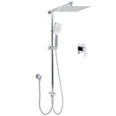 Chrome Square 10" Twin Shower Head Handheld Sliding Rail Set Wall Inlet Elbow With Mixer