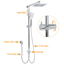 WELS Square Plastic Shower 8" Rainfall Head 3 Mode Handheld Sliding Rail Wall Arm With Mixer