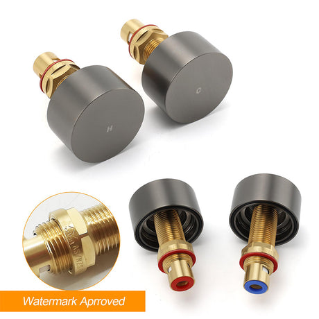 Gun Metal Grey 1/4 Turn Round Hot Cold Tap Wall Set Shower Vanity Spout Switch