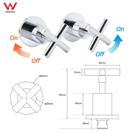 Mirror Chrome 1/4 Turn Twin Taps Hot Cold Water Control Mixer For Bath Spout Set