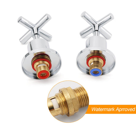 Mirror Chrome 1/4 Turn Twin Taps Hot Cold Water Control Mixer For Bath Spout Set