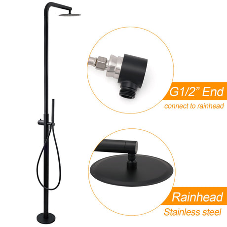 WELS Matte Black 316SUS Dual Shower Set Outdoor Bath System Rainfall 10