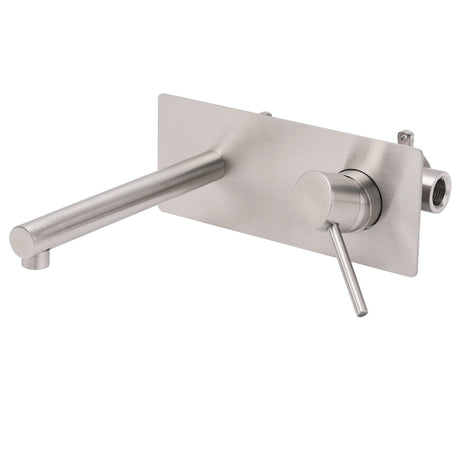 Brushed Nickel Round Wall Mounted Basin Vanity Mixer Bathtub Straight Spout Tap