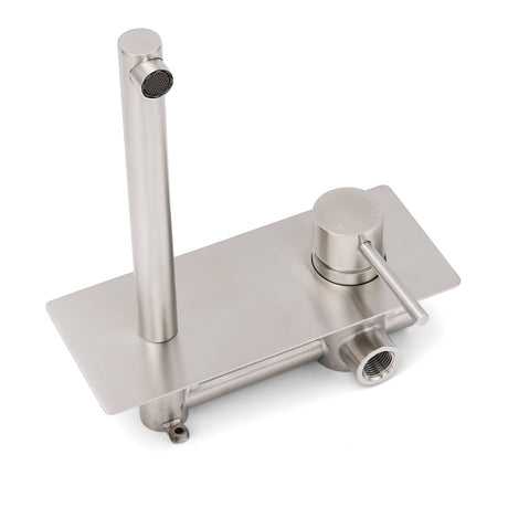 Brushed Nickel Round Wall Mounted Basin Vanity Mixer Bathtub Straight Spout Tap