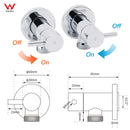 Chrome Round Wall Mounted 1/4 Turn Hot Cold Tap Pair Set For Washing Machine
