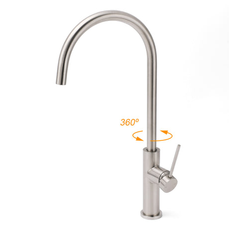 Brushed Nickel 435mm Tall Slim Round Kitchen Laundry Sink Mixer Faucet Tap Spout