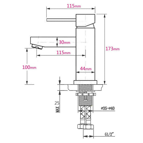 WELS Kitchen Laundry Round Basin Mixer Vanity Sink Faucet Tap Nickel Brushed Set