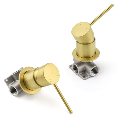 Brushed Gold Round Wall Mounted Shower Mixer Hot Cold Bath Tap Valve Cartridge