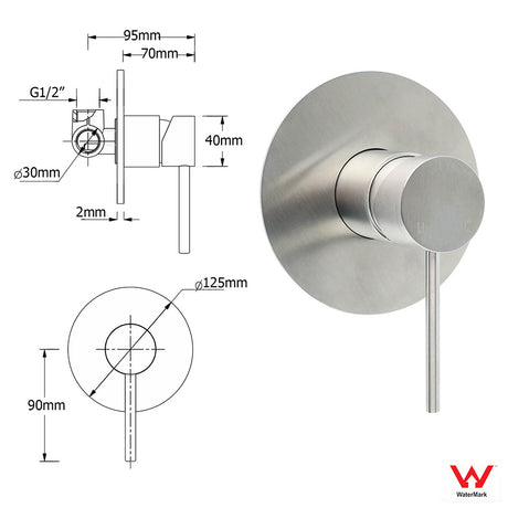 Brushed Nickel Bath Shower Mixer Hot Cold Tap Ceramic Cartridge Spindle Round