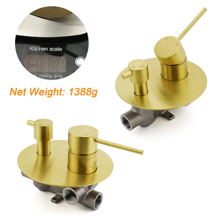 Brushed Gold Round Shower Mixer 2 Way Diverter For Bath Twin Shower Watermark