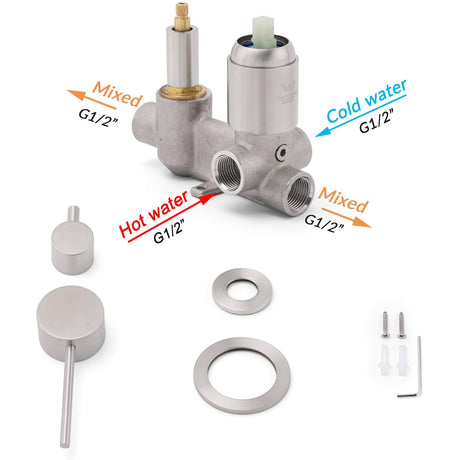 Brushed Nickel Round Bathroom Small Face Shower Mixer 2 Way Diverter Switch Set
