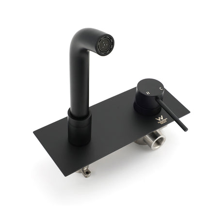 Matt Black Round Basin Mixer Bathtub Wall Mounted Faucet Tap Laundry Spout Set