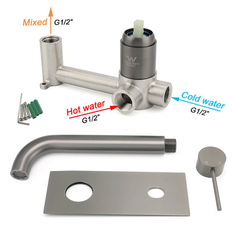 WELS Gun Metal Round Wall Basin Mixer Vanity Sink Tap Hot Cold Faucet Spout