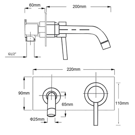 WELS Gun Metal Round Wall Basin Mixer Vanity Sink Tap Hot Cold Faucet Spout