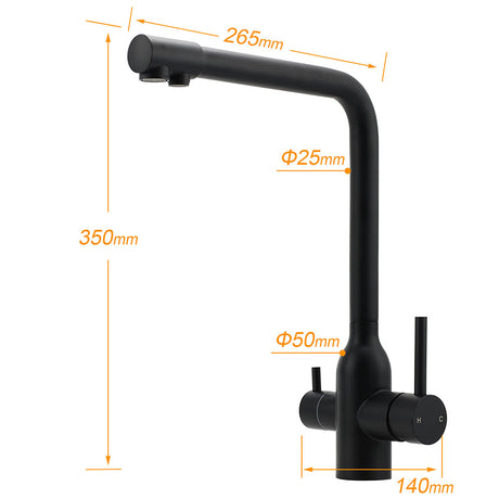 Matt Black 3 Ways Kitchen Mixer Tap Pury Water Sink Faucet 360 Swivel Spout Outlet