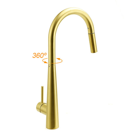 Brushed Gold Pull Out Kitchen Sink Tap Basin Mixer Faucet 2 Mode Spraying Spout