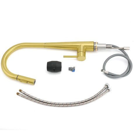 Brushed Gold Pull Out Kitchen Sink Tap Basin Mixer Faucet 2 Mode Spraying Spout