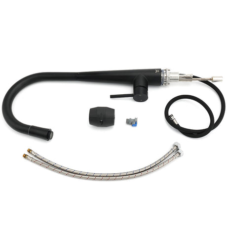 Matt Black Pull Out Long Hose Kitchen Sink Tap Round Basin Mixer Faucet Spout