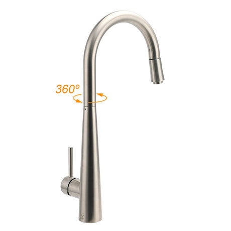 Brushed Nickel Silver Round Pull Out Kitchen Sink Tap Mixer Faucet Spout Outlet