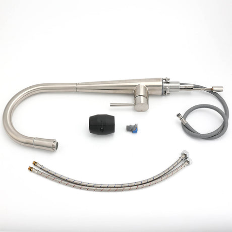 Brushed Nickel Silver Round Pull Out Kitchen Sink Tap Mixer Faucet Spout Outlet
