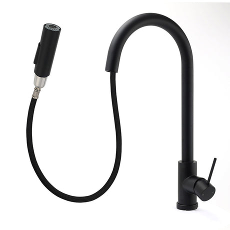 Matt Black Round Pull Out Down Kitchen Sink Tap Laundry Basin Mixer 2 Way Spout