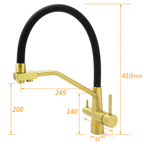 WELS Brushed Gold 3-Way Pure Drink Water Kitchen Mixer Sink Tap Pull Out Spout