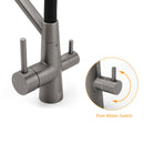 NEW Gun Metal Grey 3-Way Drink Pure Water Kitchen Mixer Pull Out Spout Sink Tap