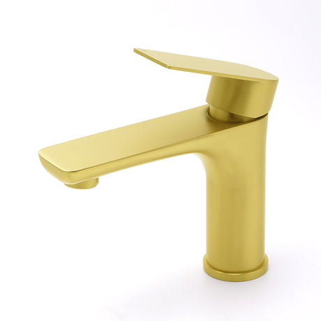Brushed Gold Round Short Bathroom Vanity Laundry Chrome Basin Mixer Faucet Tap