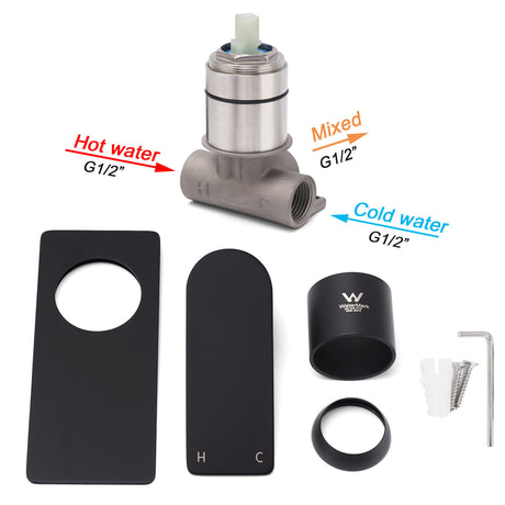 Matte Black Rectangle Shower Mixer Hot Cold Control Tap 35mm Ceramic Cartridge