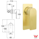 Rectangle Brushed Gold Shower Mixer Hot Cold Tapware Ceramic Cartridge Component