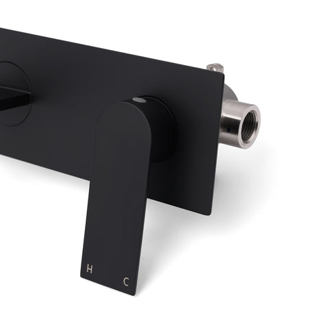 Matte Black Basin Mixer Bathroom Vanity Faucet Wall Mounted Tap Slim Flat Spout